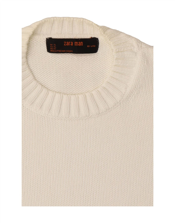 ZARA Mens Crew Neck Jumper Sweater XL White Vintage Zara and Second-Hand Zara from Messina Hembry 