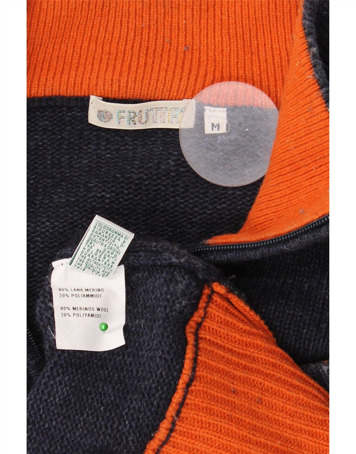 VINTAGE muški džemper s izrezom s patentnim zatvaračem srednje tamnoplave vune