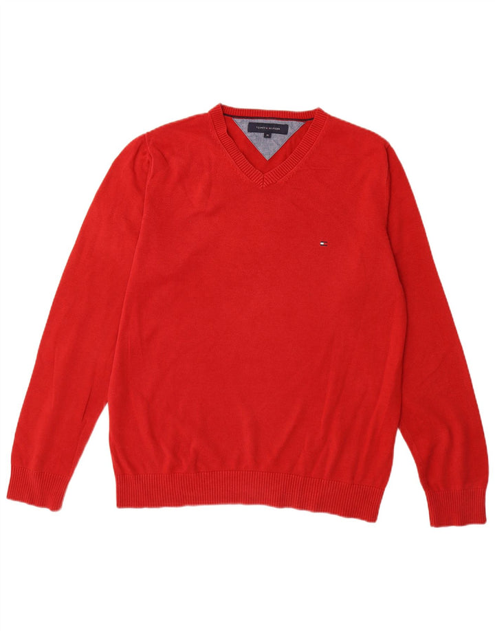 TOMMY HILFIGER Muški džemper s V-izrezom Srednje crveni pamuk