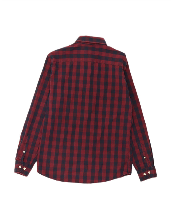 JACK & JONES Mens Shirt Medium Burgundy Check Cotton