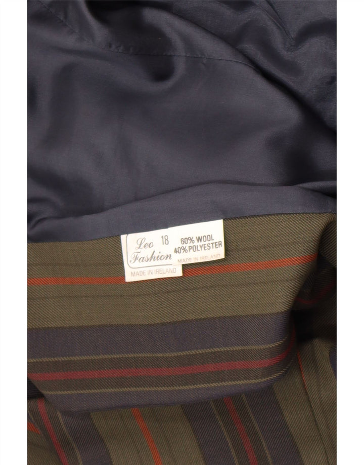 Vintage ženski sako s 3 gumba UK 18 XL kaki prugasta vuna