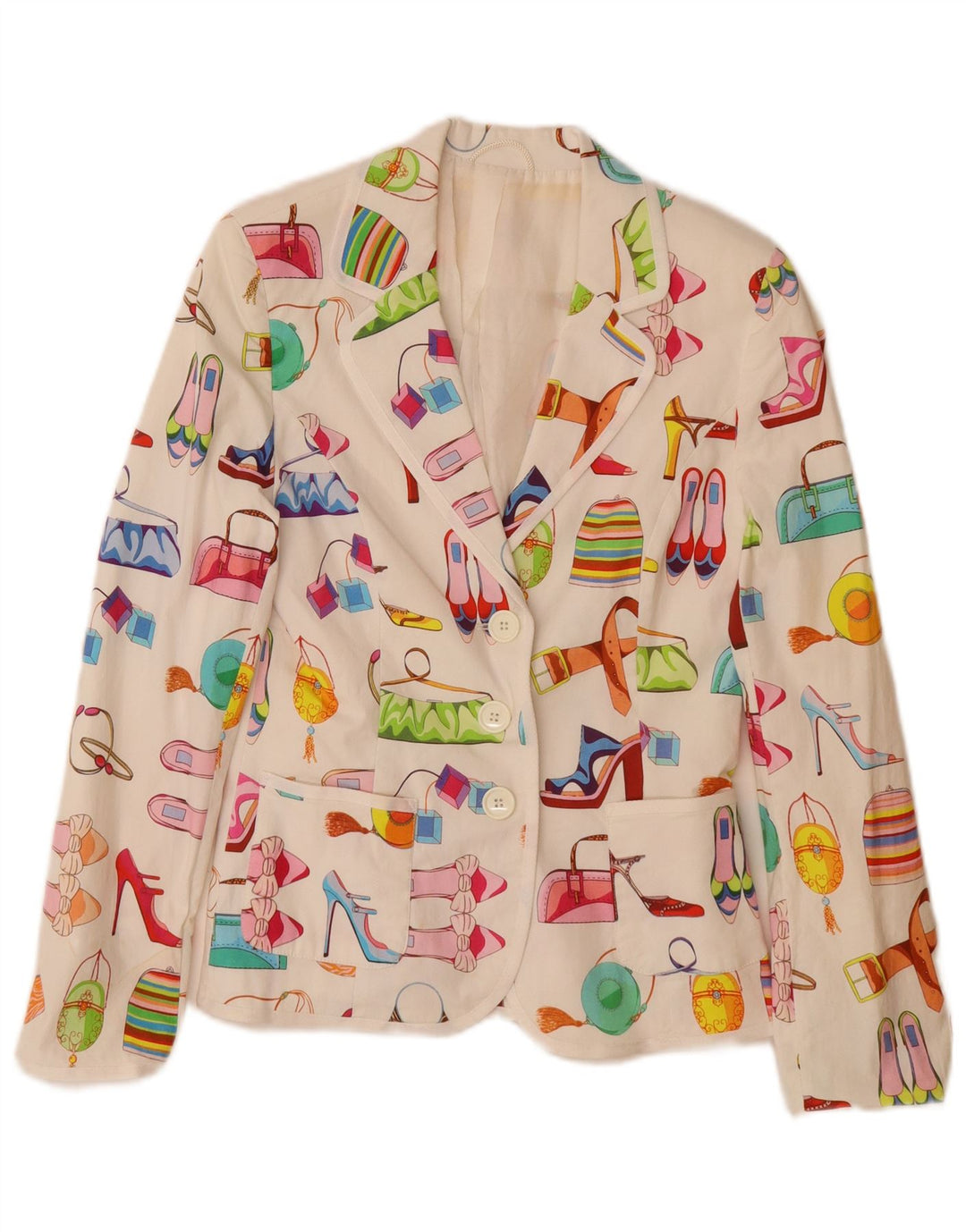 Vintage ženska jakna sako s apstraktnim uzorkom UK 12 Srednje bijeli pamuk