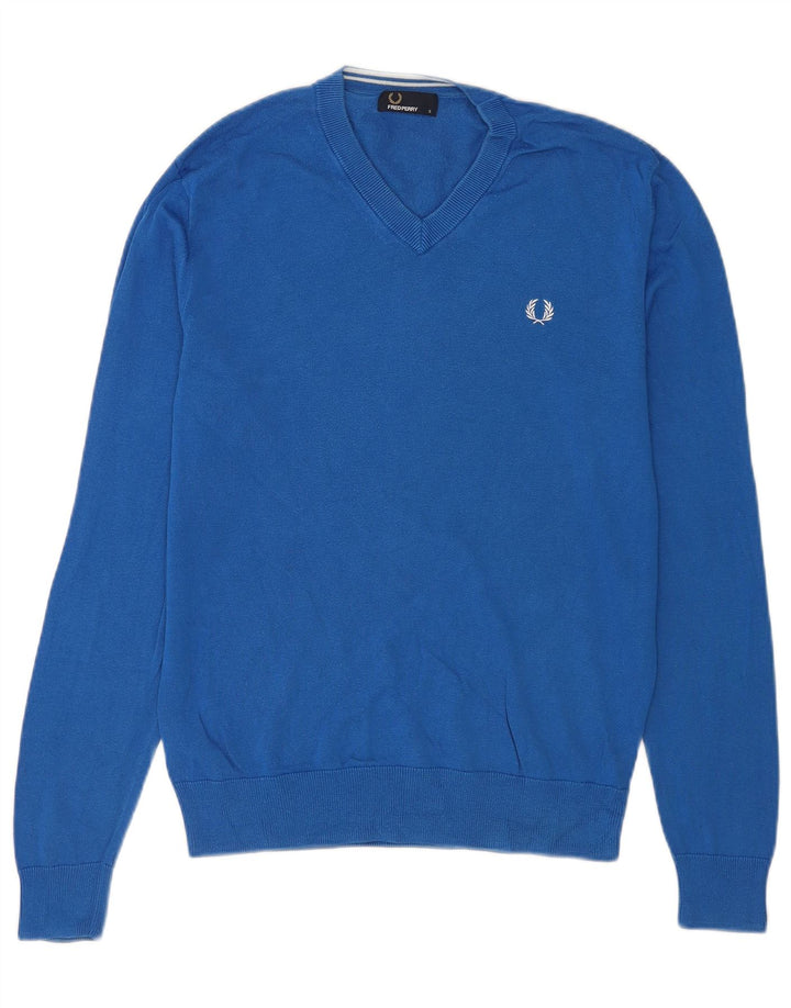 Fred Perry, muški pulover s V-izrezom, mali plavi pamuk
