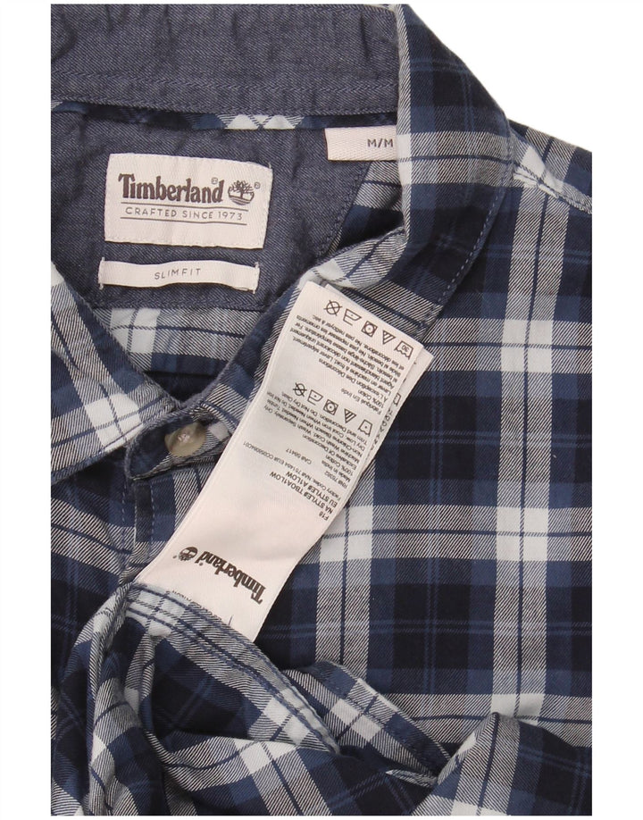 TIMBERLAND Mens Slim Fit Flannel Shirt Medium Navy Blue Check Cotton