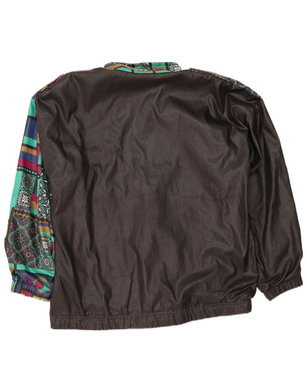 Vintage Mens Tracksuit Top Jacket Large Black Colourblock Cotton