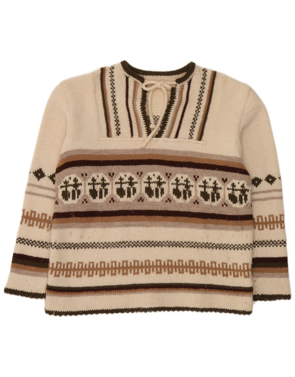 Vintage ženski džemper s okruglim izrezom UK 20 2XL Off White Fair Isle