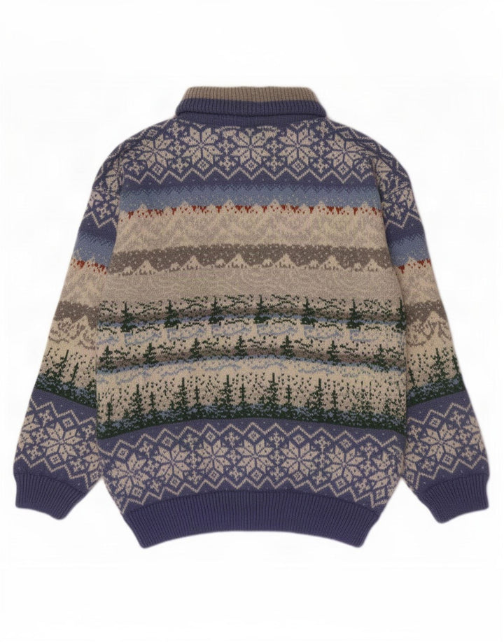 Vintage muški džemper s izrezom s patentnim zatvaračem Srednje raznobojni Fair Isle