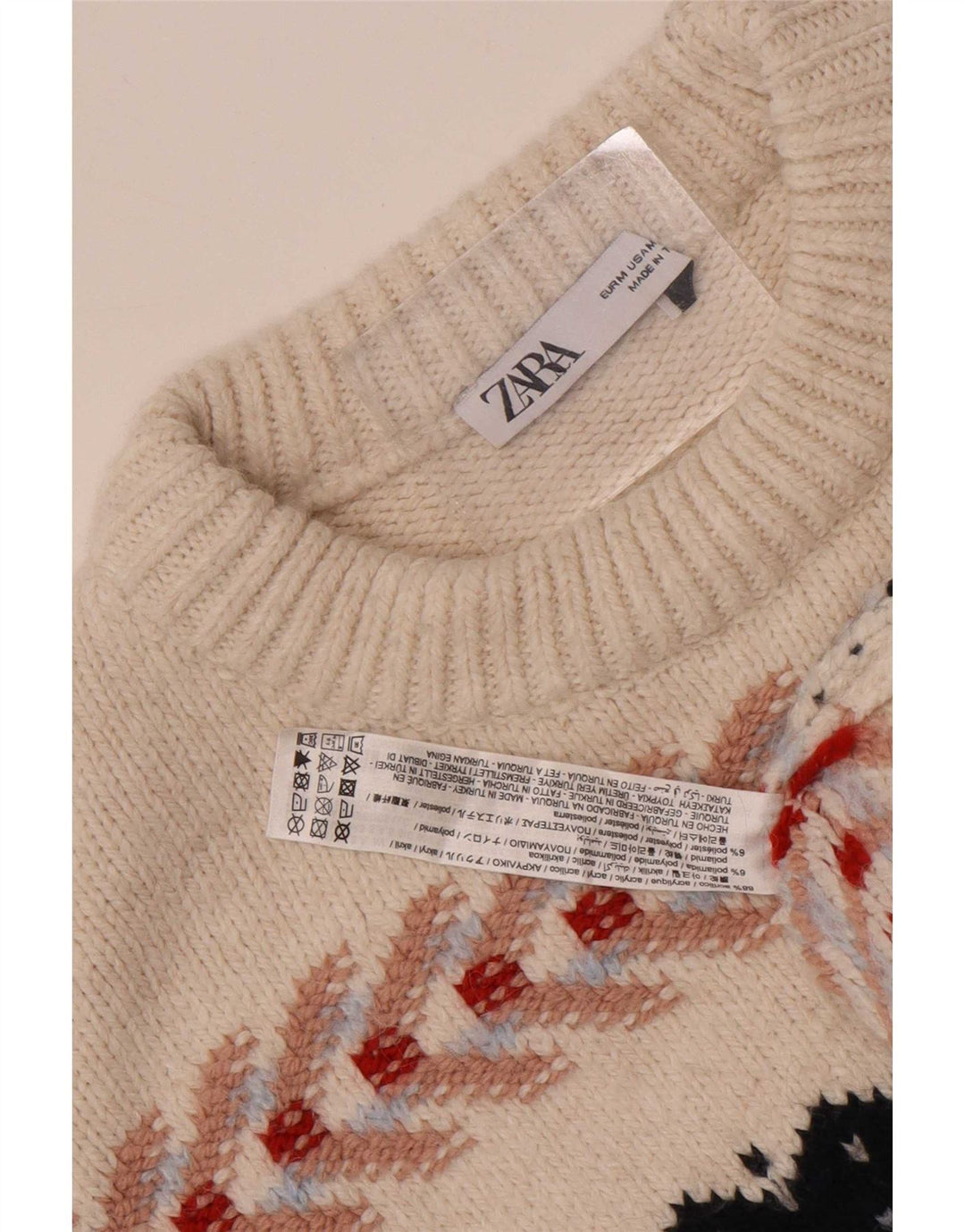Zara muški džemper s okruglim izrezom srednje bijele boje Fair Isle od akrila