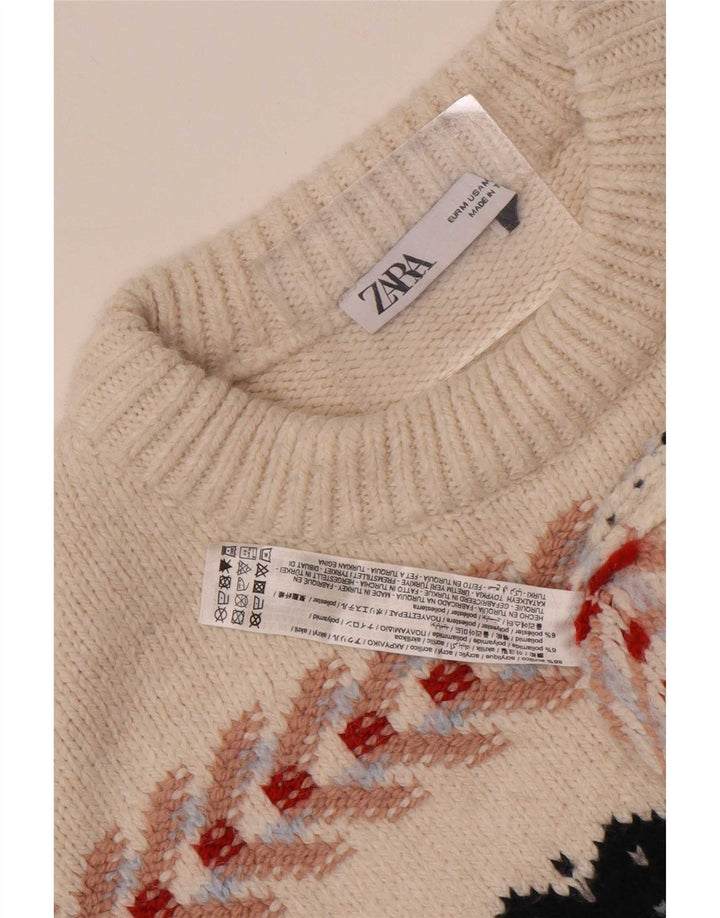 Zara muški džemper s okruglim izrezom srednje bijele boje Fair Isle od akrila