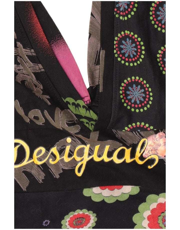 Desigual gornji dio ženske grafičke bluze UK 10 mali crni patchwork pamuk