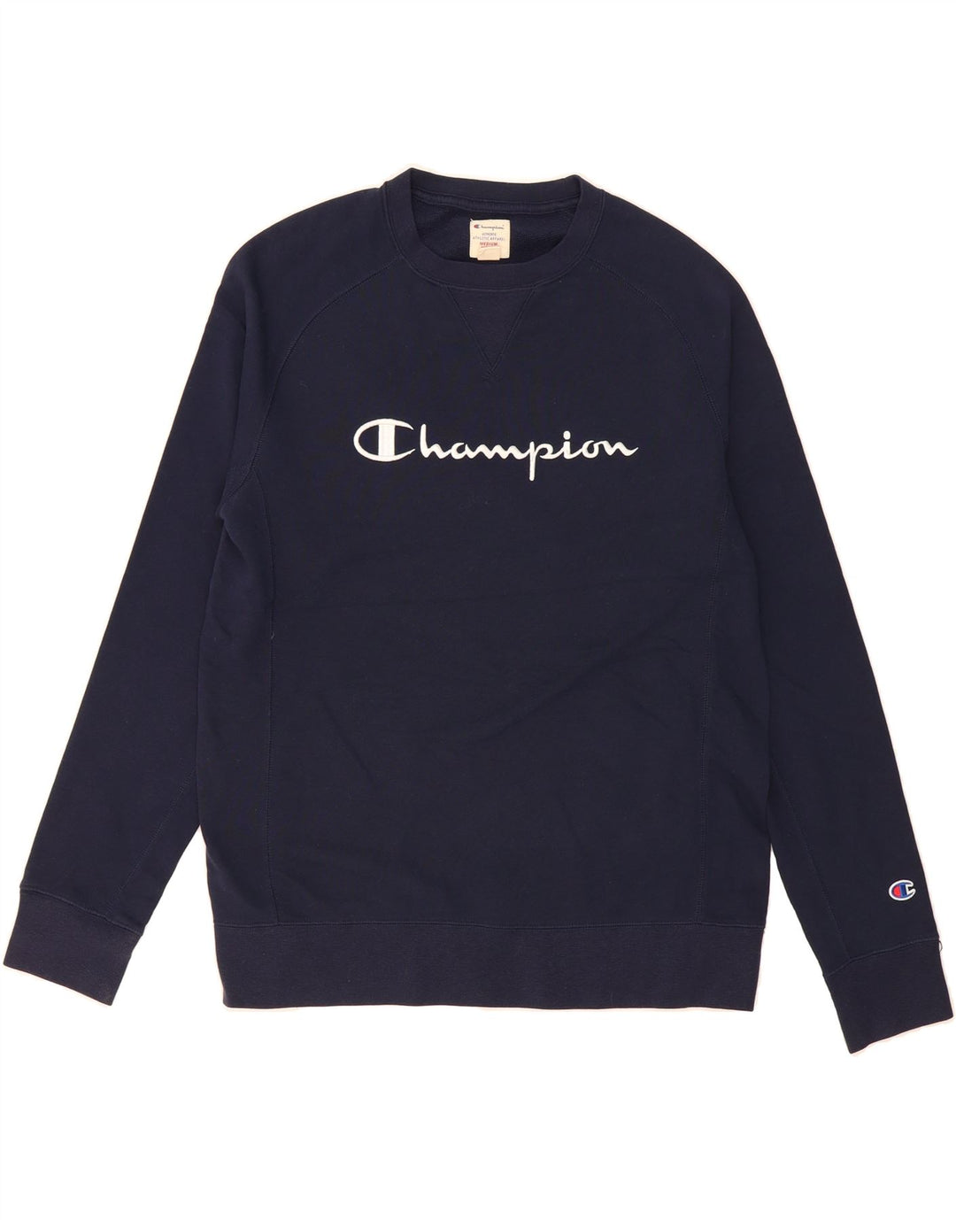 CHAMPION Mens Graphic Sweatshirt Jumper Medium Navy Blue Cotton Vintage Champion and Second-Hand Champion from Messina Hembry 