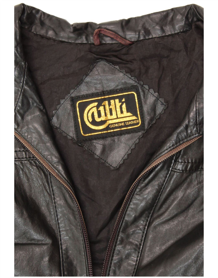 VINTAGE ženska kožna jakna UK 14 Srednja crna koža