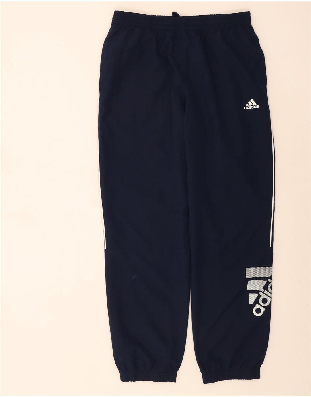 Adidas muške trenirke s grafičkim motivima, velike hlače za trčanje, tamnoplavi poliester