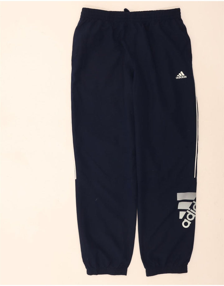Adidas muške trenirke s grafičkim motivima, velike hlače za trčanje, tamnoplavi poliester
