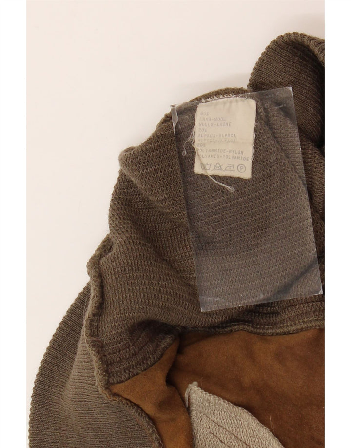 VINTAGE muški džemper s dugmadima i ovratnikom Veliki smeđi geometrijski vuneni pulover