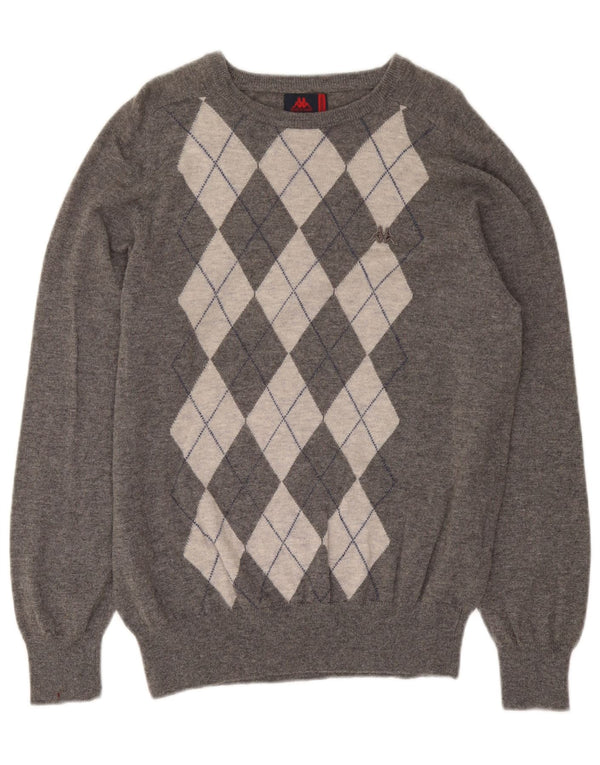 Kappa Mens Boat Neck Jumper Sweater Medium Grey Argyle/Diamond Wool