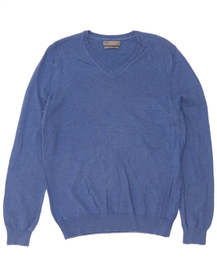 Marks & Spencer muški džemper s V-izrezom srednje plavi pamuk