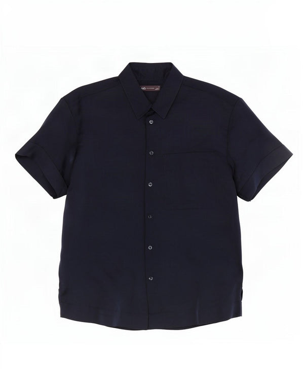 Marks & Spencer Womens Short Sleeve Shirt Blouse UK 12 Medium Navy Blue