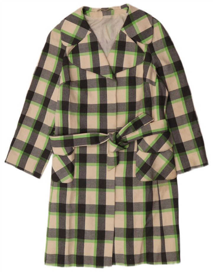 Vintage ženski kaput UK 12 srednje raznobojna karirana nova vuna