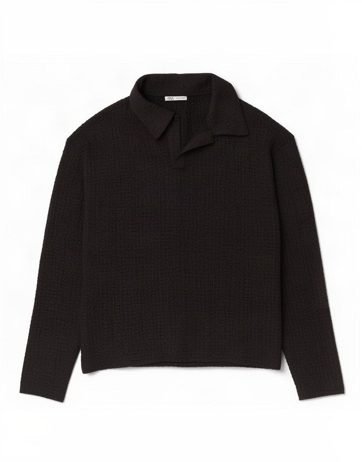 Zara muška polo majica dugih rukava Mala crna poliester