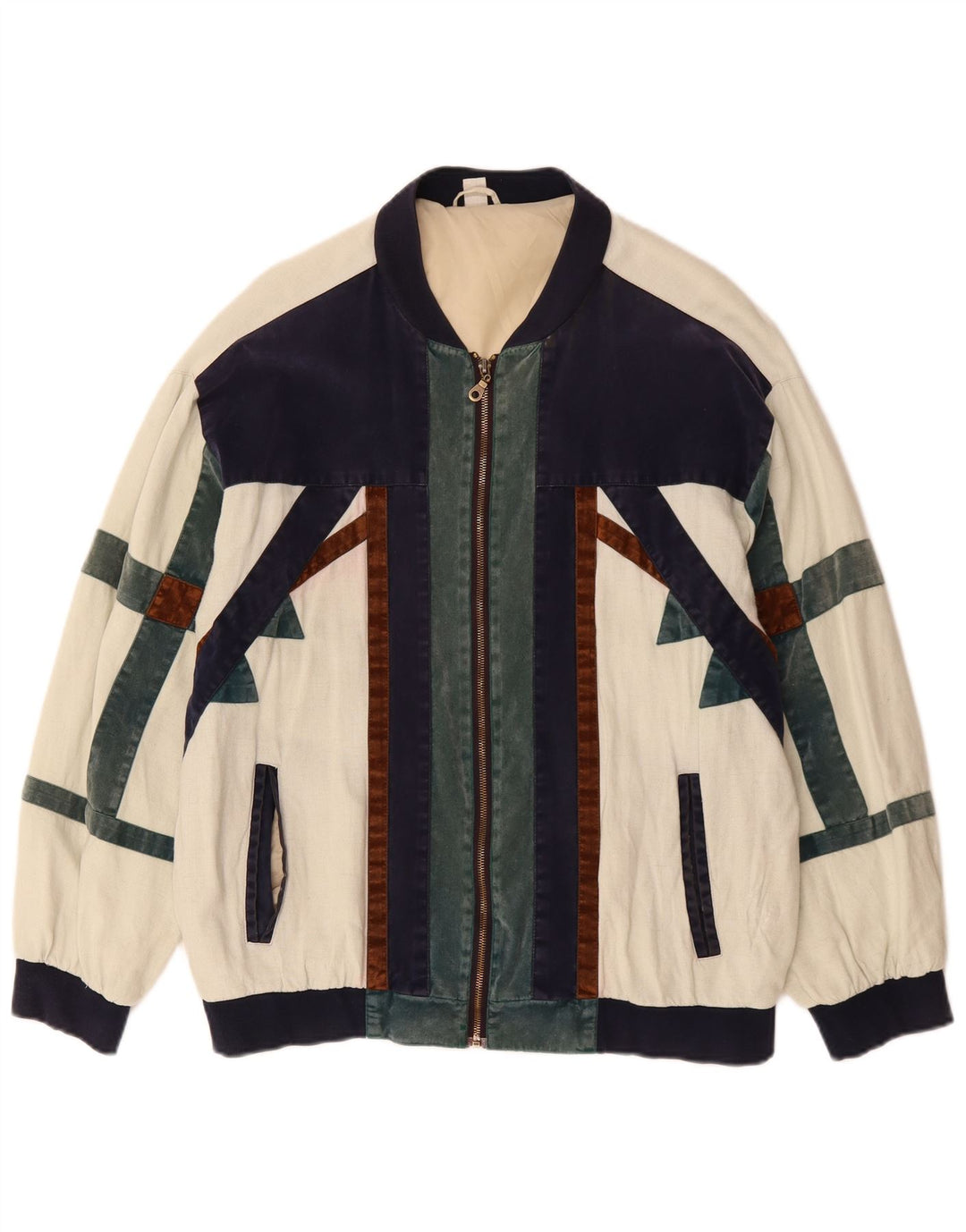 VINTAGE muška bomber jakna širokog kroja UK 36 Small Off White Colourblock