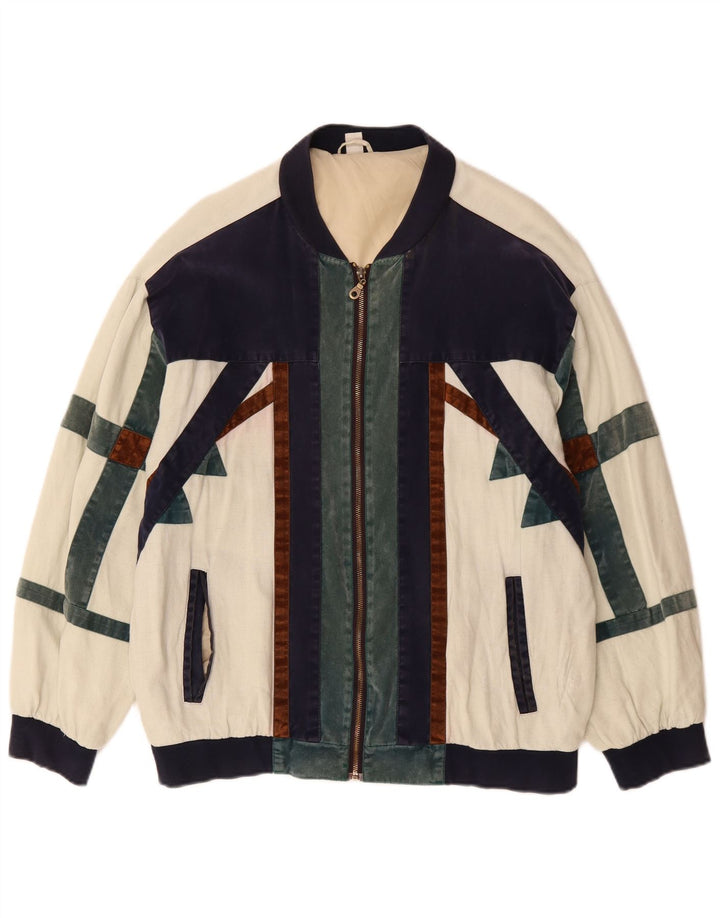 VINTAGE muška bomber jakna širokog kroja UK 36 Small Off White Colourblock