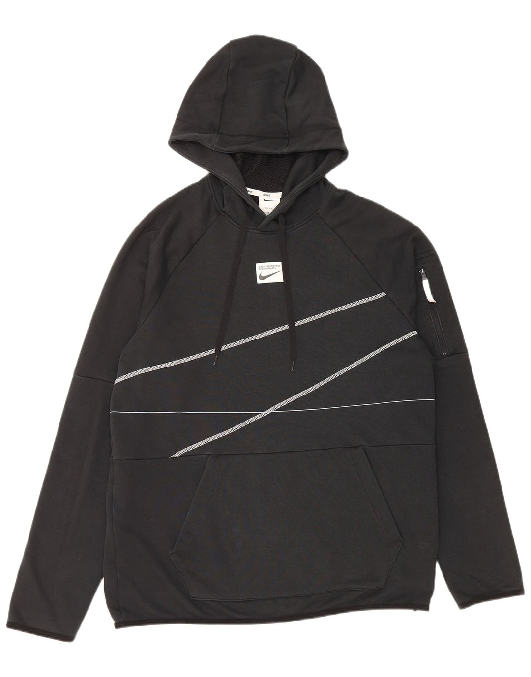 NIKE muški Dri Fit grafički džemper s kapuljačom, srednje crne pruge, pamuk