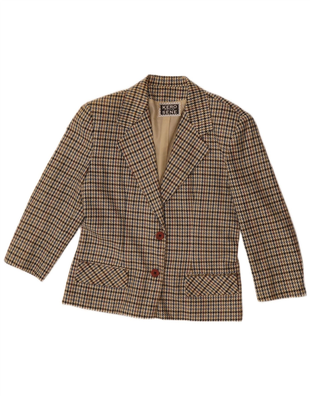 Vintage ženski sako sa 2 gumba UK 14 Velika bež houndstooth