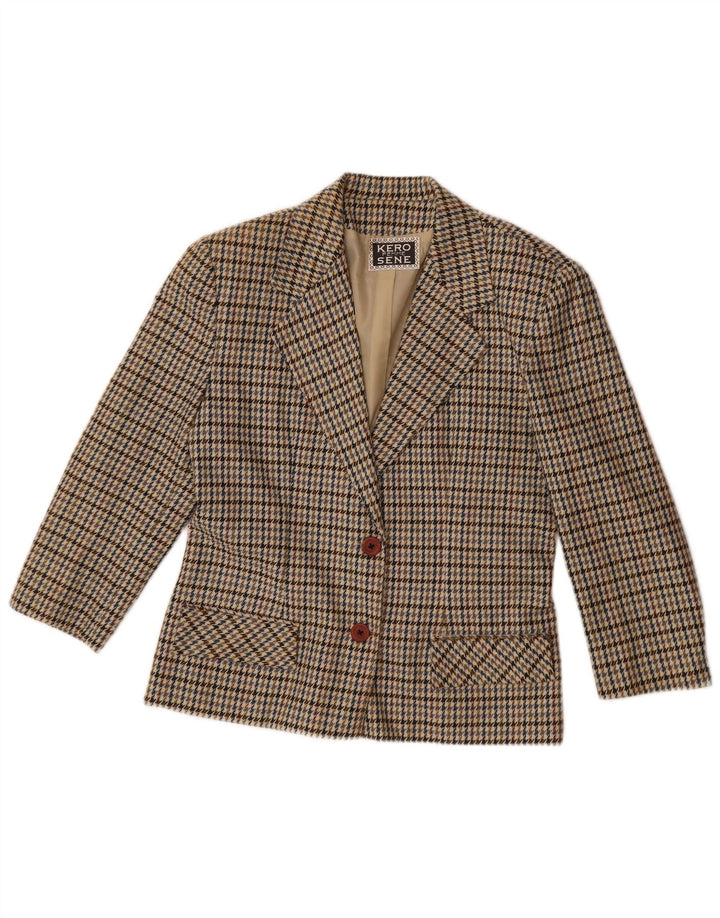 Vintage ženski sako sa 2 gumba UK 14 Velika bež houndstooth