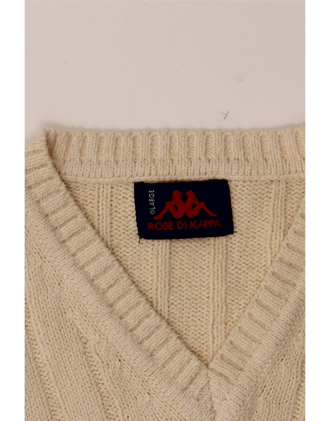 KAPPA Mens V-Neck Jumper Sweater Large Off White Vintage Kappa and Second-Hand Kappa from Messina Hembry 
