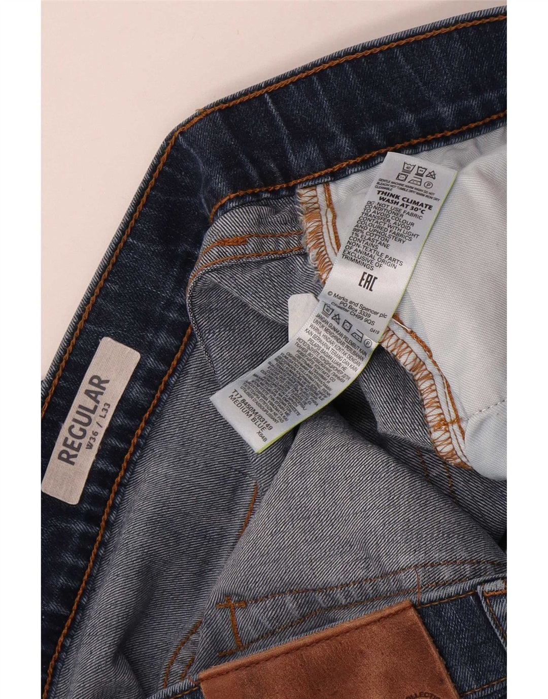 Marks & Spencer ženske obične ravne traperice W36 L29 plavi pamuk