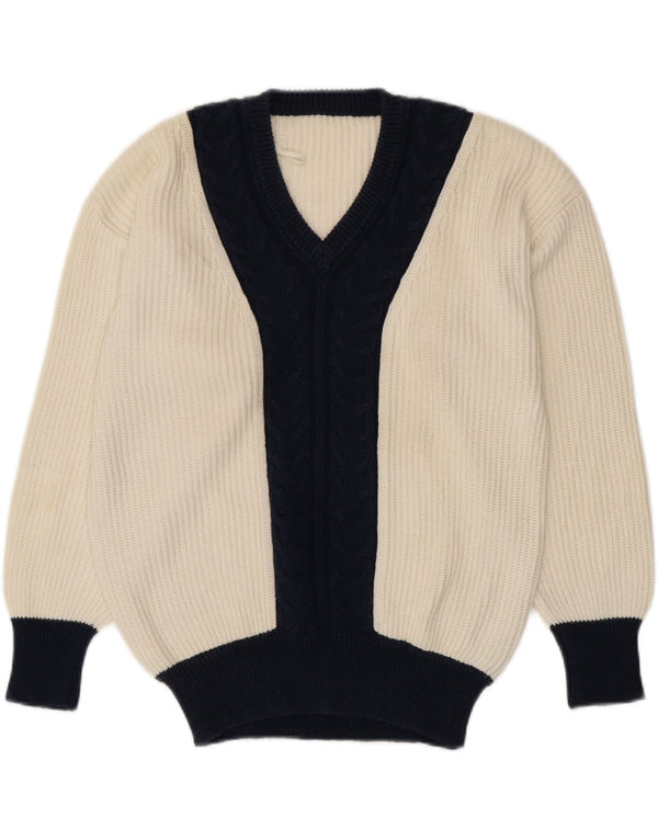 VINTAGE ženski džemper s V-izrezom UK 16 Velika bijela boja