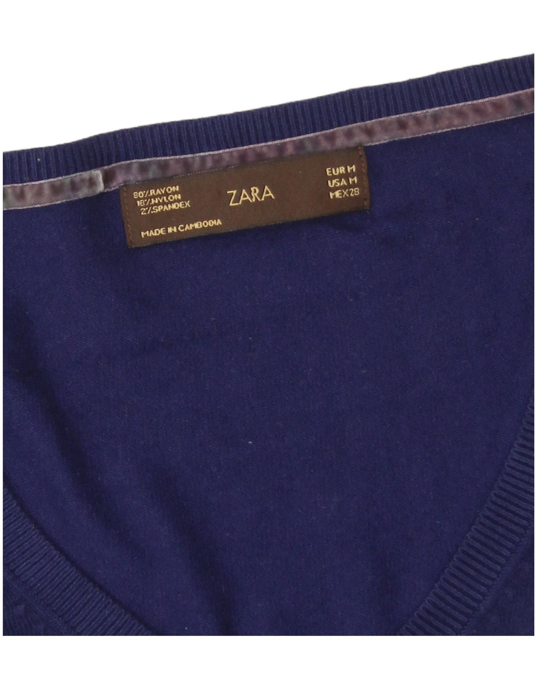 Zara ženski džemper s V-izrezom UK 12 srednje tamnoplave svile