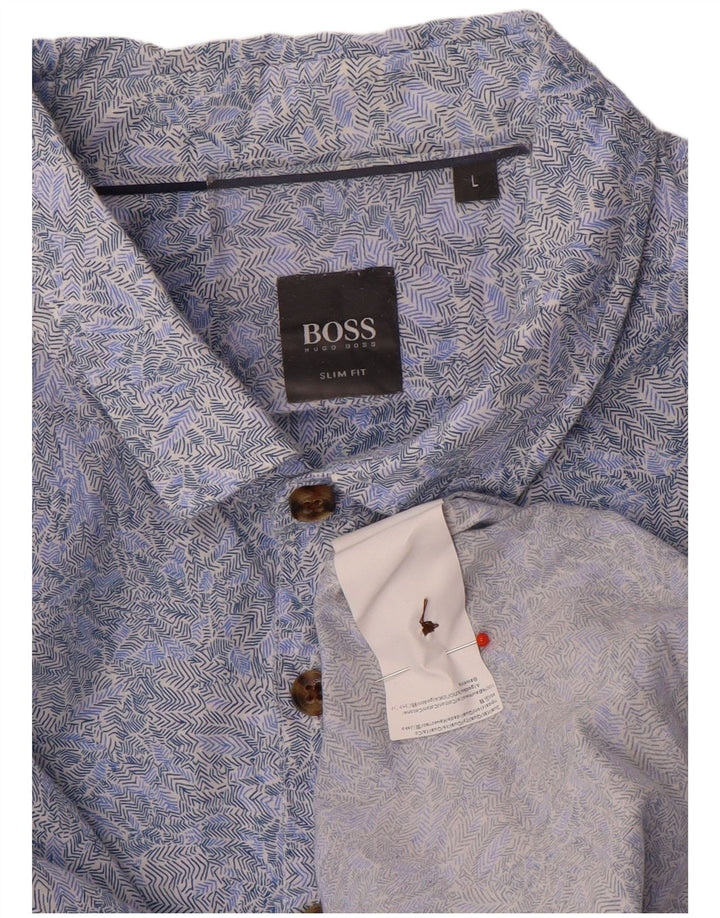 Hugo Boss muška uska košulja s apstraktnim uzorkom, veliki plavi pamuk