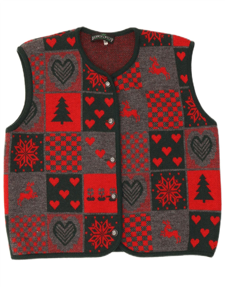 Berwin & Wolff Ženski pleteni prsluk EU 44 XL Red Patchwork Nova vuna