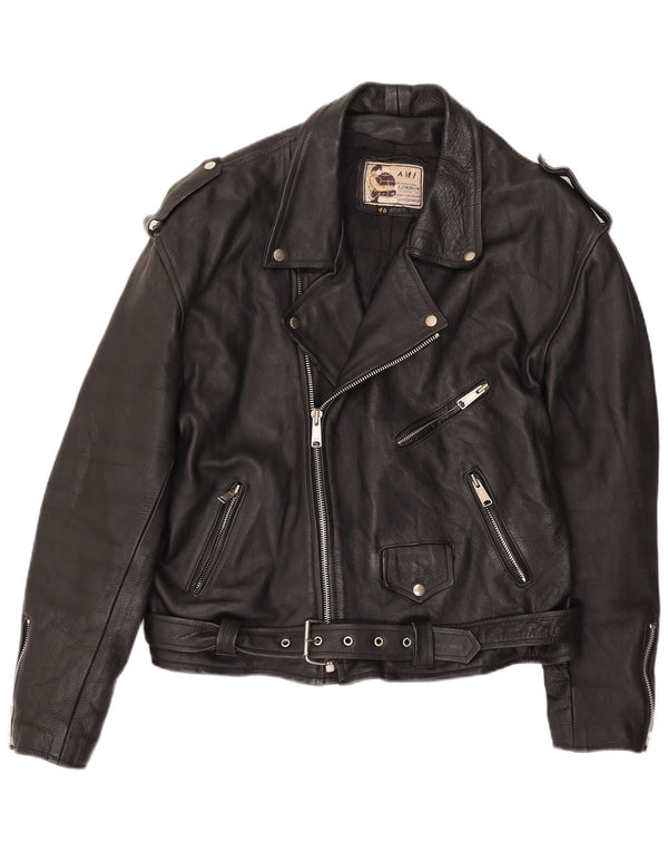 AMI Mens Leather Biker Jacket UK 48 4XL Black