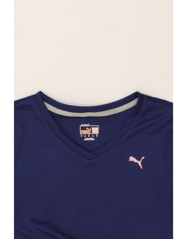 PUMA Womens T-Shirt Top UK 12 Medium  Navy Blue Colourblock Polyester Vintage Puma and Second-Hand Puma from Messina Hembry 