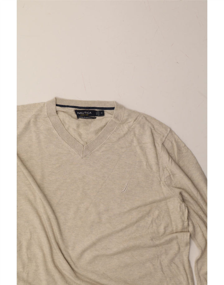 NAUTICA Mens V-Neck Jumper Sweater Medium Beige Cotton Vintage Nautica and Second-Hand Nautica from Messina Hembry 