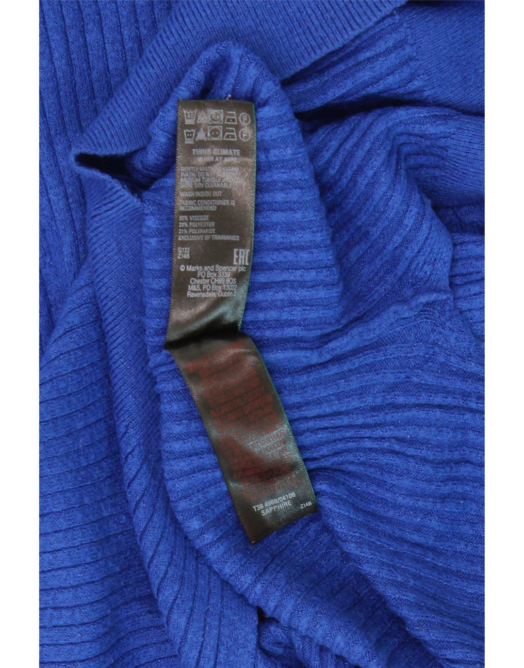 Marks & Spencer ženski pulover s izrezom i patentnim zatvaračem UK 10 Mala plava viskoza