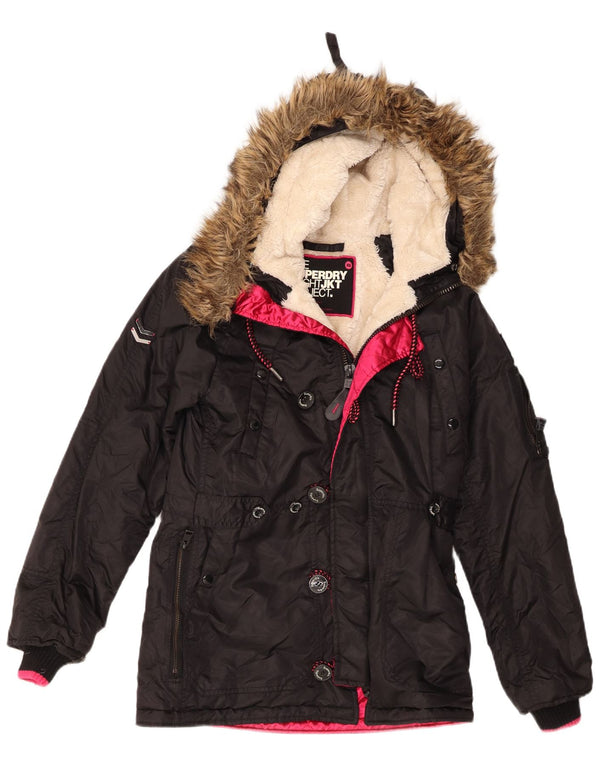 Superdry ženska jakna parka s kapuljačom UK 6 XS crni najlon
