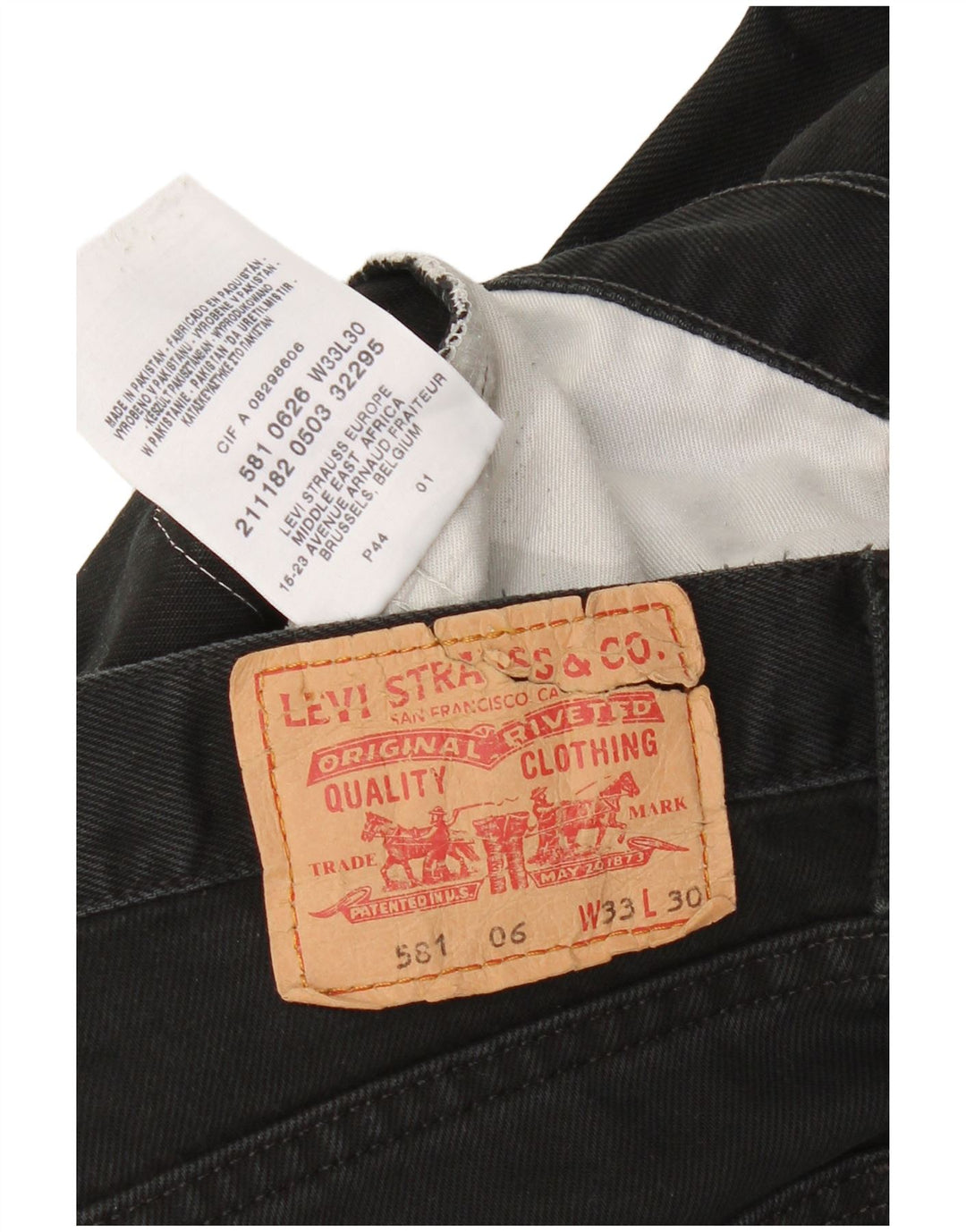 LEVI'S muške 581 ravne traperice W33 L30 crni pamuk