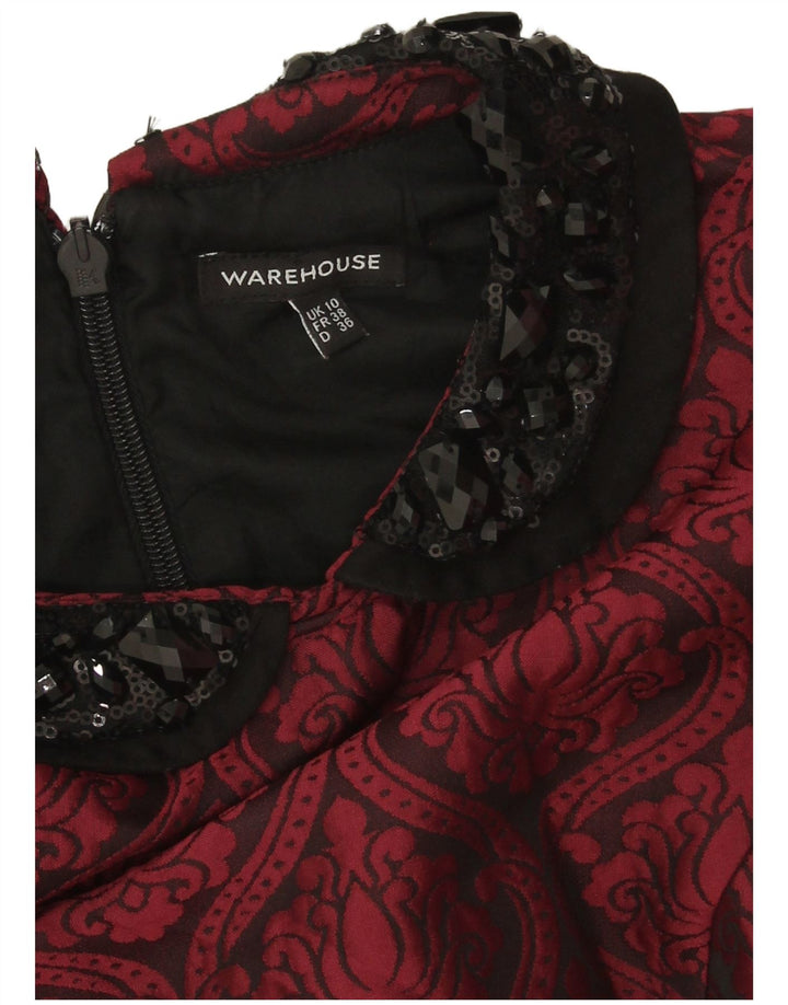 Warehouse Ženska plašt haljina UK 10 Small Burgundy Paisley Poliester
