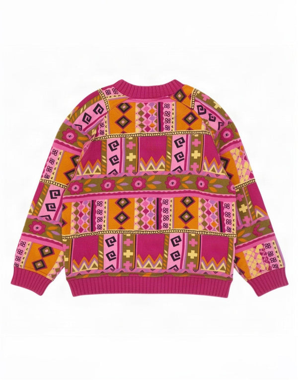 Vintage Womens Oversized Sweatshirt Jumper UK 18 XL Pink Geometric