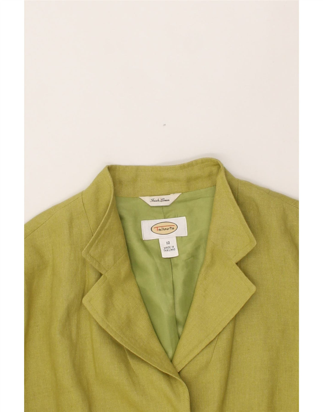 TALBOTS Womens Oversized 3 Button Blazer Jacket UK 10 Small Green Linen Vintage Talbots and Second-Hand Talbots from Messina Hembry 