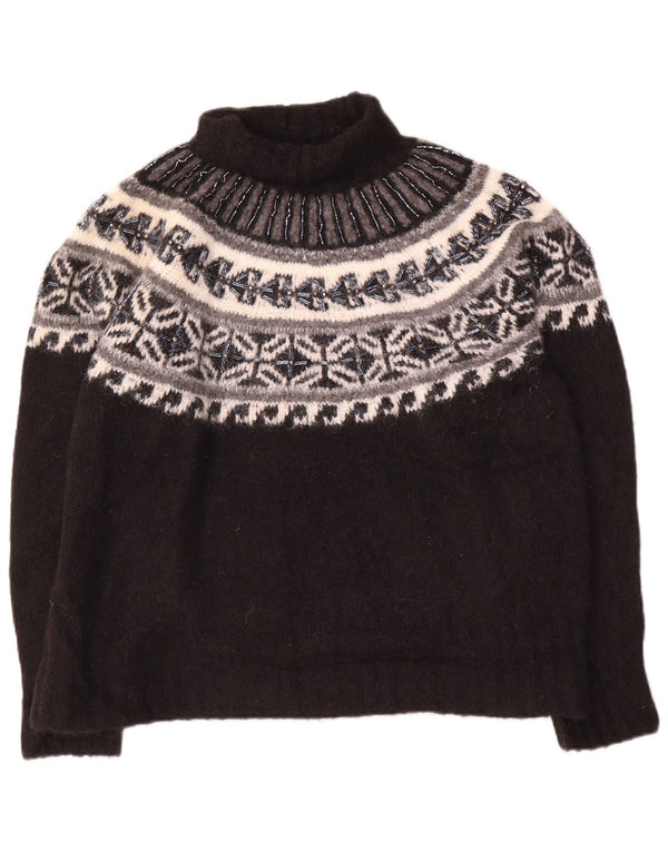 Zara ženski pulover s rol izrezom UK 14 Srednje crni Fair Isle poliamid