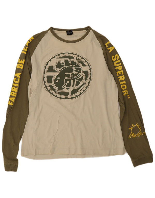 Diesel Womens Graphic Top Long Sleeve UK 16 Large Off White Colourblock