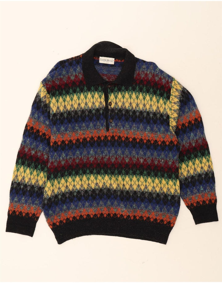 GIANNI BUGLI Mens Polo Neck Jumper Sweater IT 50 Medium Multicoloured Vintage Gianni Bugli and Second-Hand Gianni Bugli from Messina Hembry 