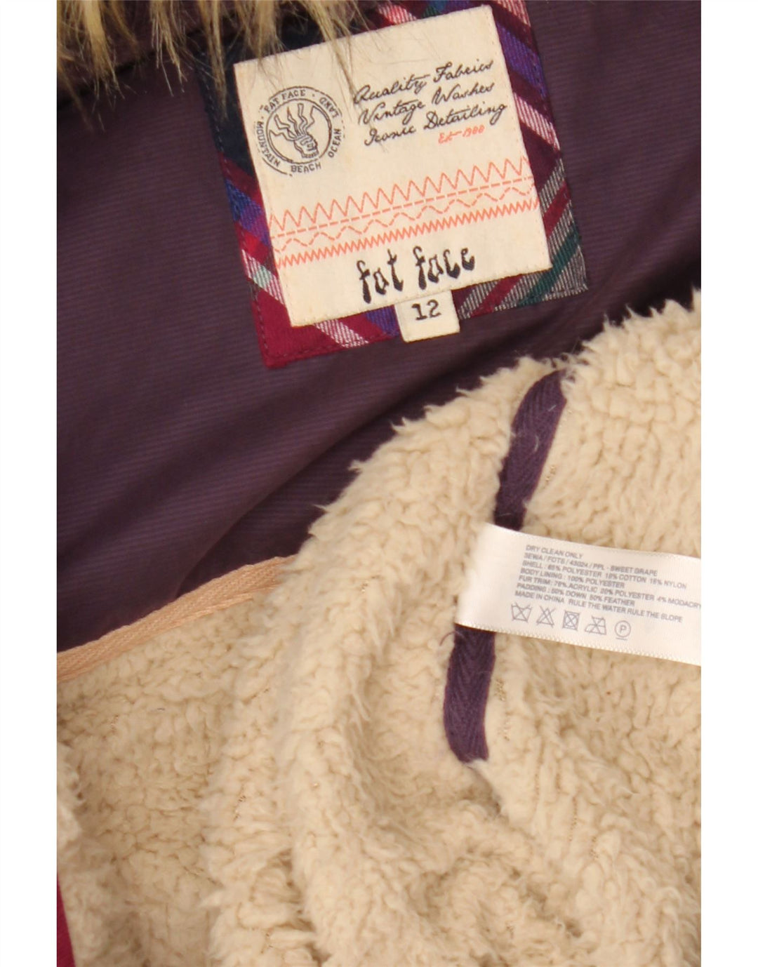 Fat Face Ženska podstavljena jakna s kapuljačom UK 12 Srednje ljubičasti poliester