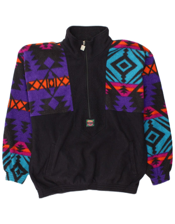 VINTAGE muški džemper od flisa s patentnim izrezom, veliki crni geometrijski