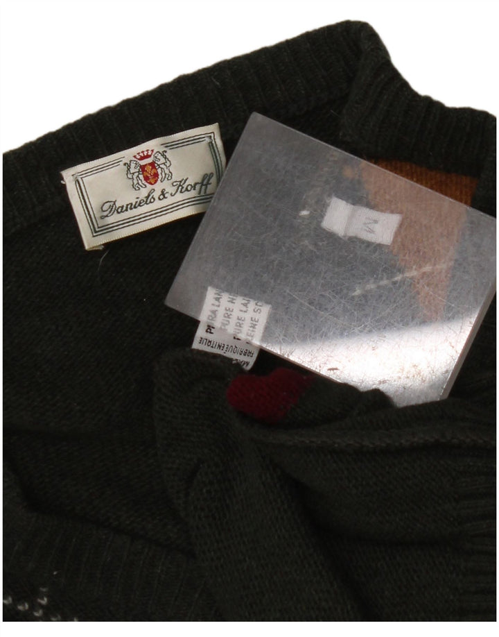 VINTAGE muški džemper s V-izrezom Srednje zelena Argyle/Diamond Nova vuna